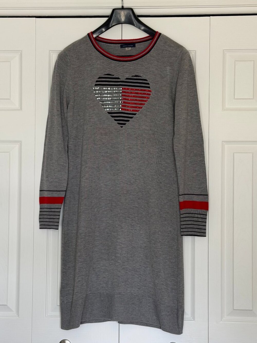 Tommy Hilfiger Gray Sweater Dress with Rhinestone Heart